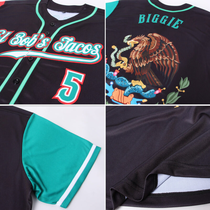 Custom Black Kelly Green-Red Authentic Mexico Two Tone Baseball Jersey - Image 6