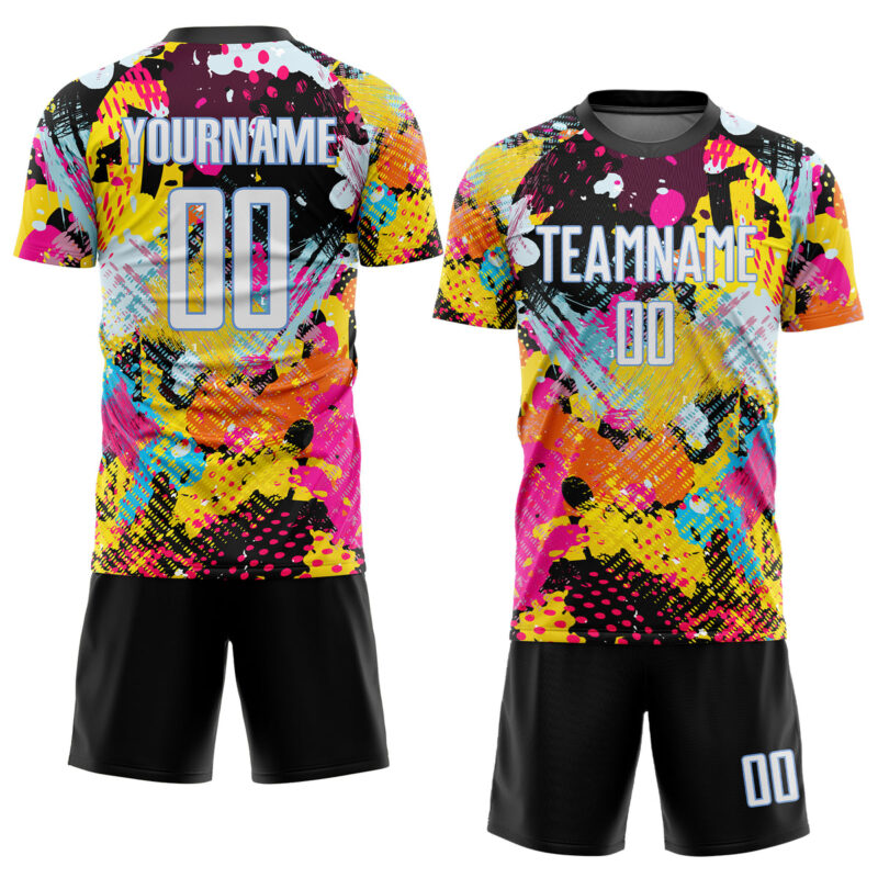 Custom Graffiti Pattern White-Light Blue Sublimation Soccer Uniform Jersey - Image 2