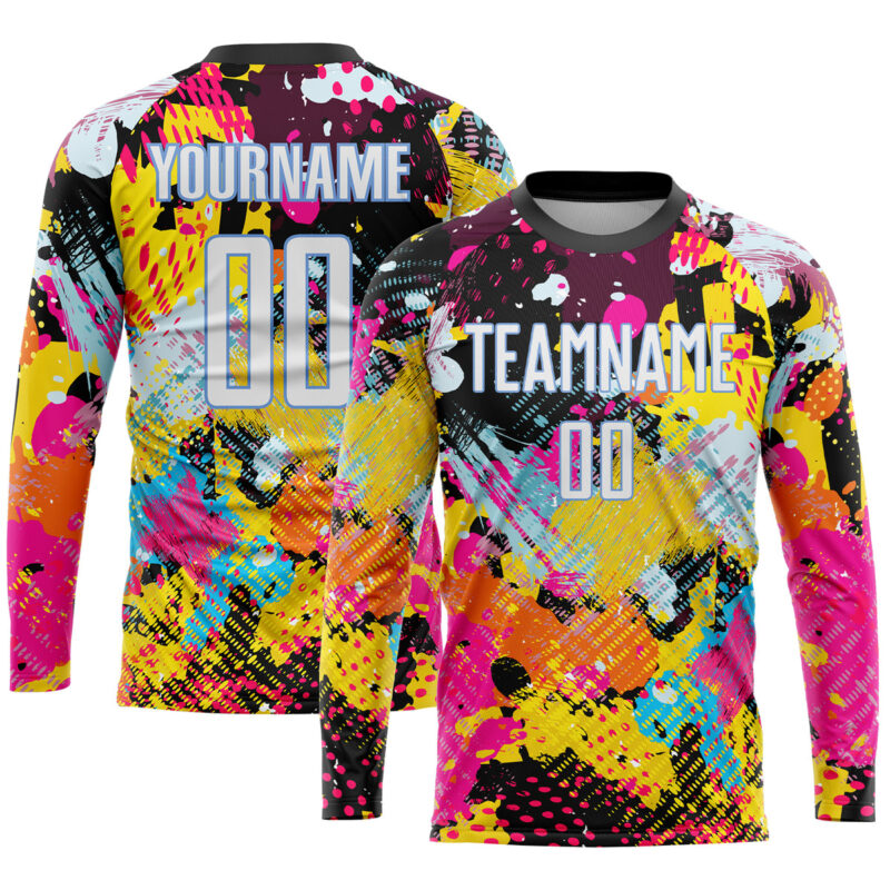 Custom Graffiti Pattern White-Light Blue Sublimation Soccer Uniform Jersey - Image 3