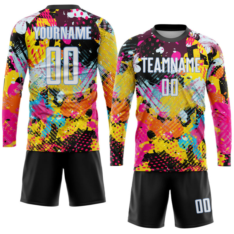 Custom Graffiti Pattern White-Light Blue Sublimation Soccer Uniform Jersey - Image 4