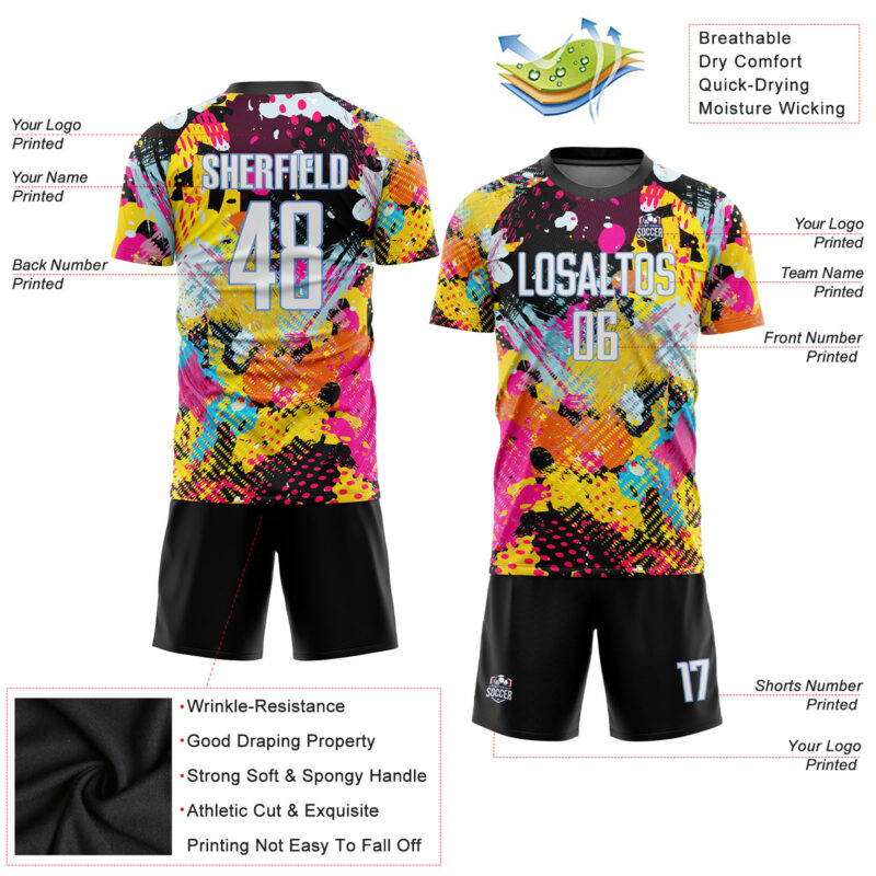 Custom Graffiti Pattern White-Light Blue Sublimation Soccer Uniform Jersey - Image 6