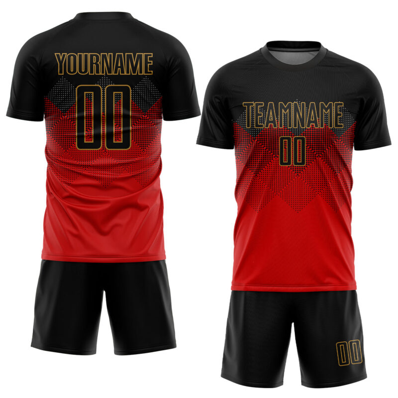 Custom Red Black-Old Gold Sublimation Soccer Uniform Jersey - Image 2