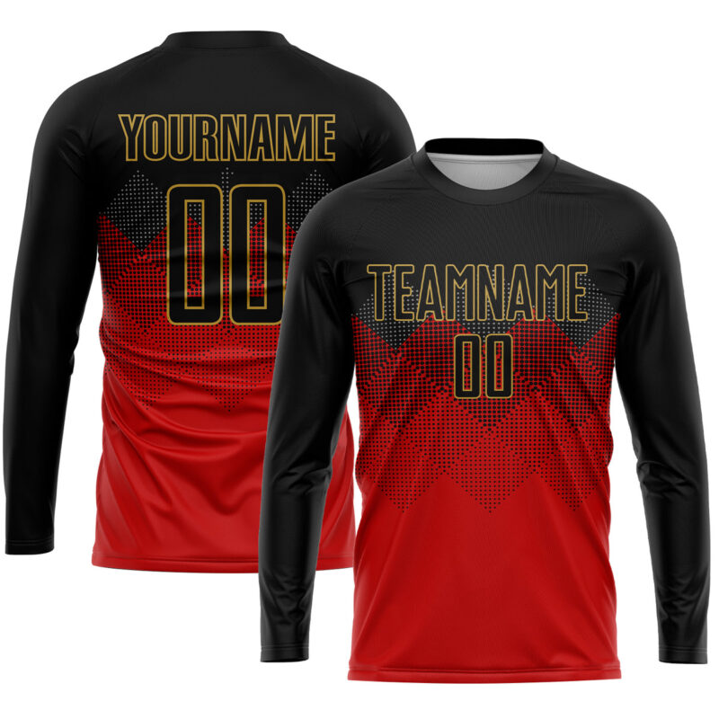 Custom Red Black-Old Gold Sublimation Soccer Uniform Jersey - Image 3