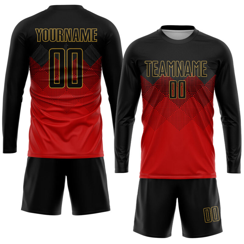 Custom Red Black-Old Gold Sublimation Soccer Uniform Jersey - Image 4