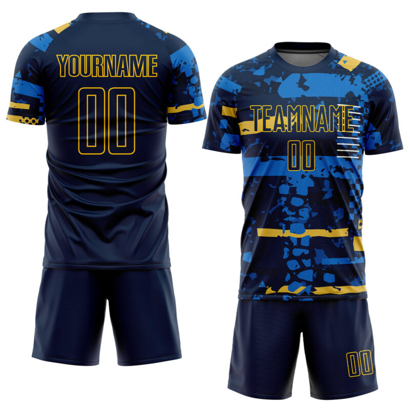 Custom Navy Navy-Gold Sublimation Soccer Uniform Jersey - Image 2