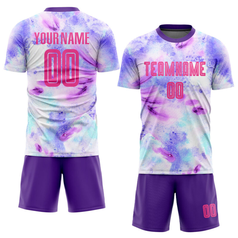 Custom Tie Dye Pink-Purple Sublimation Soccer Uniform Jersey - Image 2