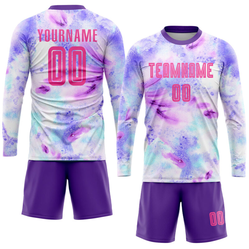 Custom Tie Dye Pink-Purple Sublimation Soccer Uniform Jersey - Image 4