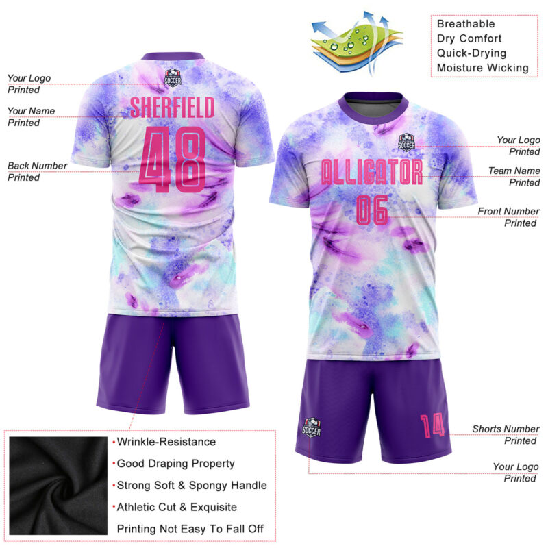 Custom Tie Dye Pink-Purple Sublimation Soccer Uniform Jersey - Image 5