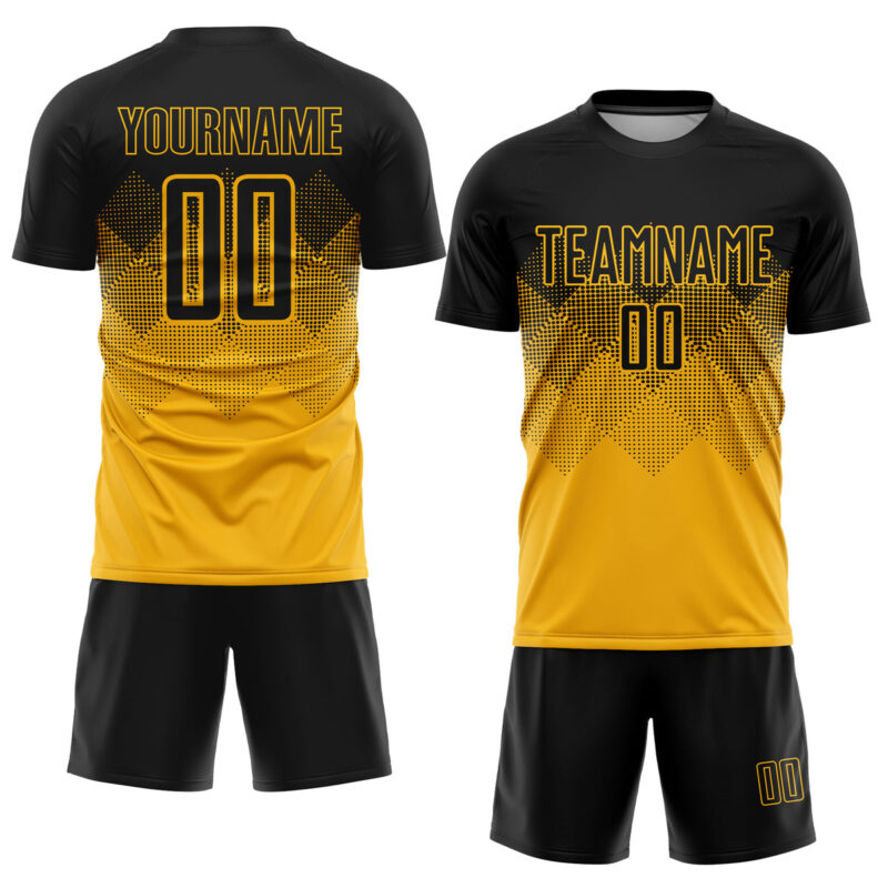 Custom Gold Black Sublimation Soccer Uniform Jersey - Image 2