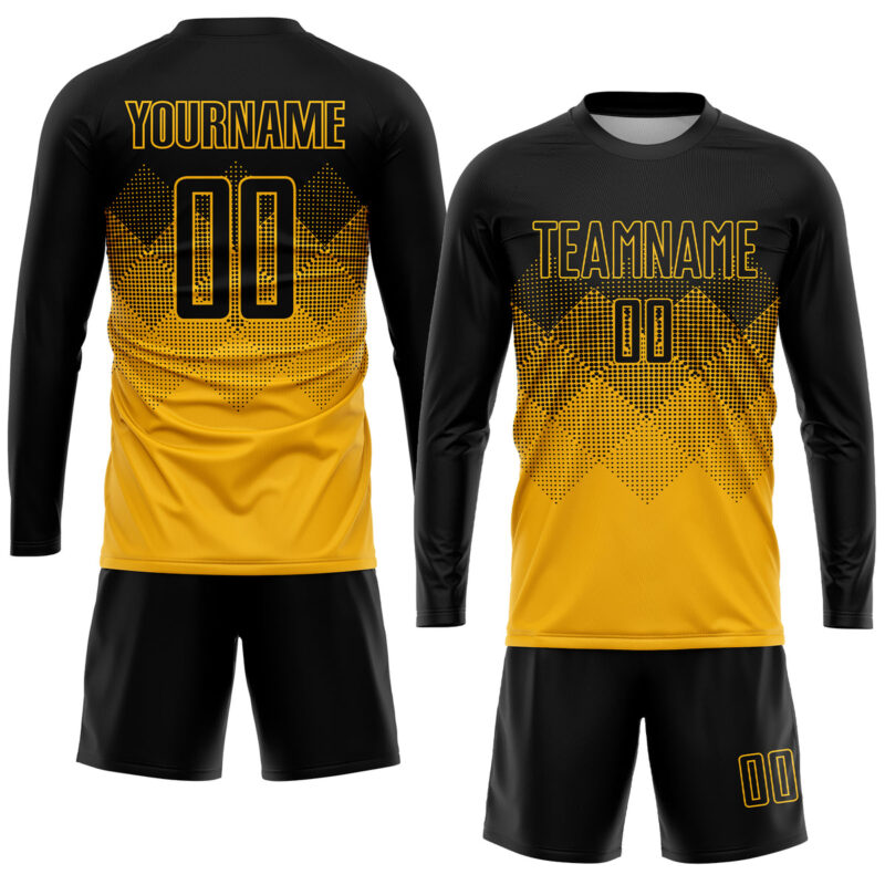 Custom Gold Black Sublimation Soccer Uniform Jersey - Image 4