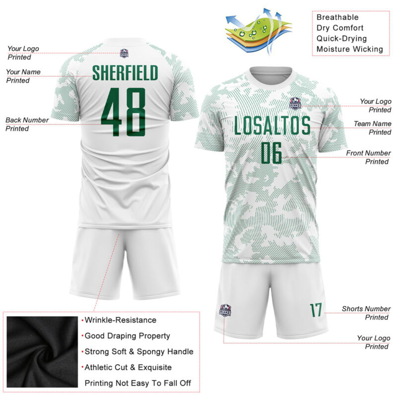Custom White Kelly Green Sublimation Soccer Uniform Jersey - Image 5