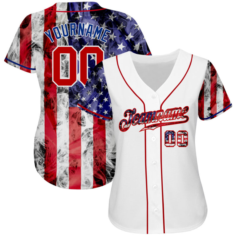 Custom White Red-Royal 3D American Flag Authentic Baseball Jersey - Image 2