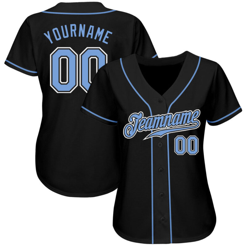Custom Black Light Blue-White Authentic Baseball Jersey - Image 2