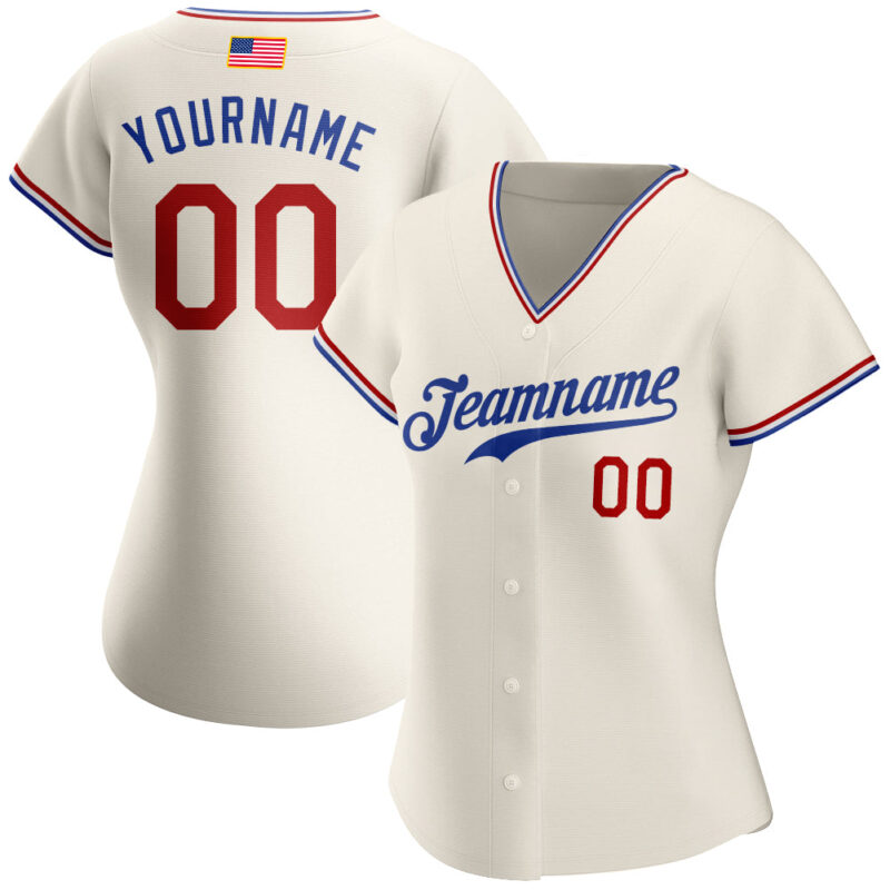 Custom Cream Red-Royal Authentic American Flag Fashion Baseball Jersey - Image 2