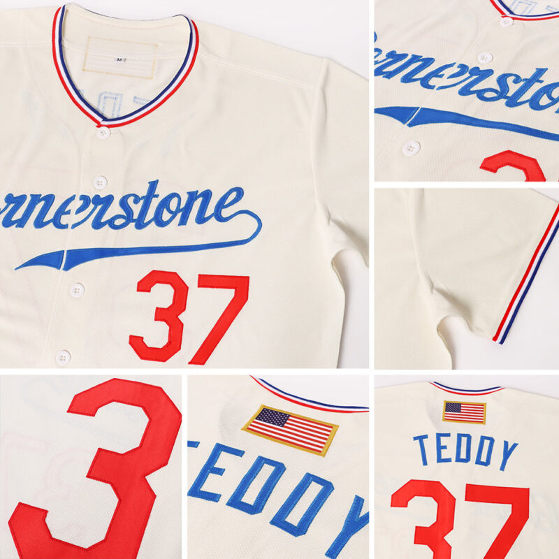 Custom Cream Red-Royal Authentic American Flag Fashion Baseball Jersey - Image 6